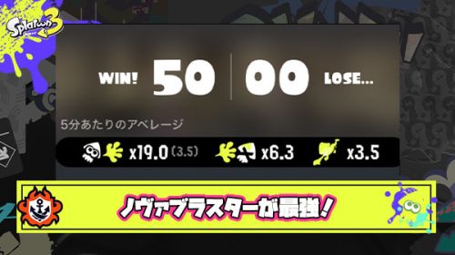 【朗報】ノヴァブラスターさん、キルレ3超え50連勝達成出来ちゃう最強ブキであることが証明される